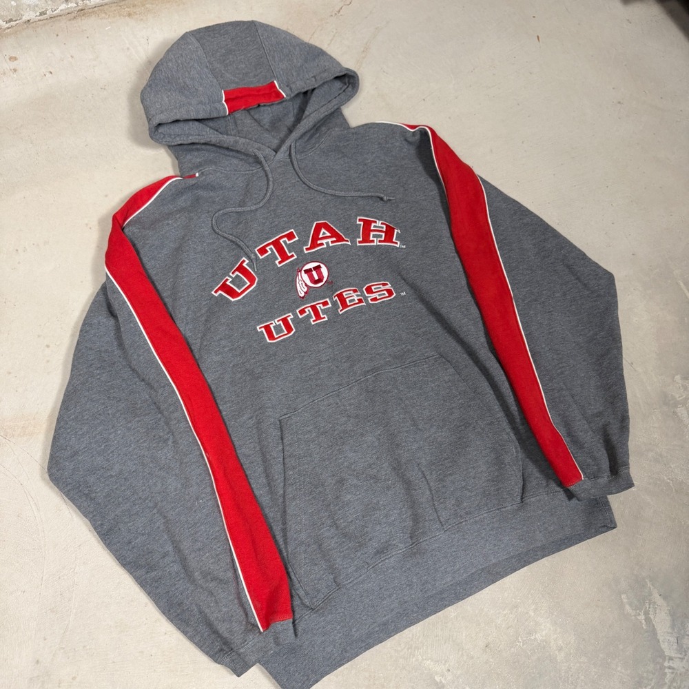 Cadre Athletic Utah Utes Hoodie‎ Mens Large Grey Red Embroidered Sweatshirt L